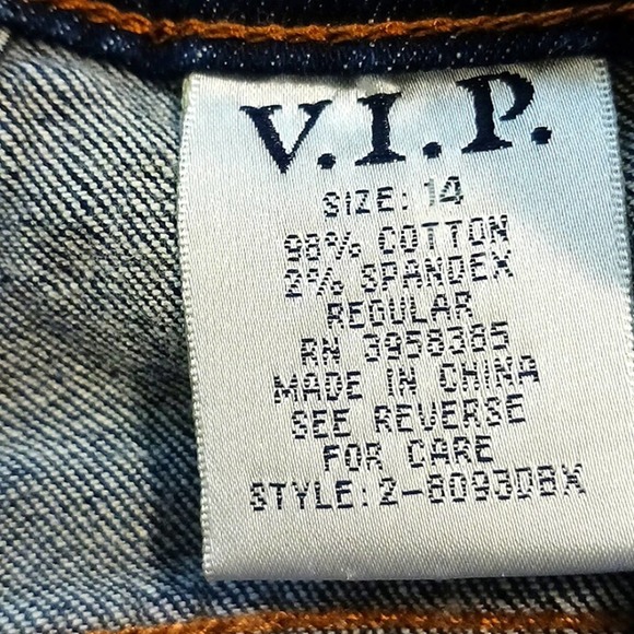 V.I.P JEANS Plus Size 14 Dark Blue Stone Washed Distress Holes Whiskering Boho - Picture 13 of 13